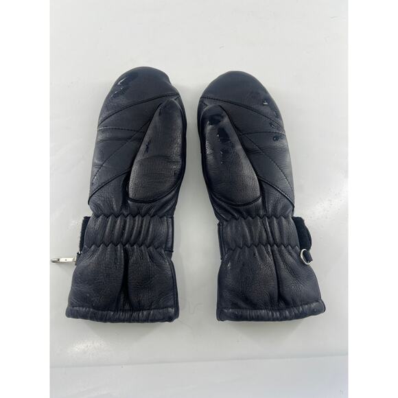 Vintage Aris Leather Mittens Mens Large Black Leather Winter Warm Snow USA - Picture 3 of 4